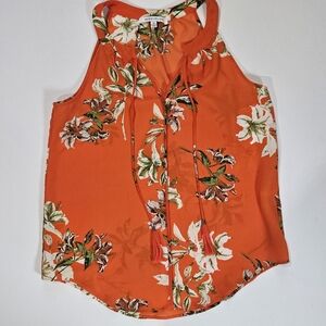 Rose & Olive Blouse Womens XL Orange Floral Relaxed Classic‎ Career Top (Flawed)